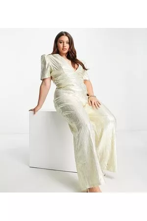 Collective the Label Curve Exclusive ruched wide leg jumpsuit in champagne