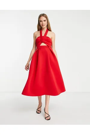 ASOS Twist cut out halter midi prom dress in