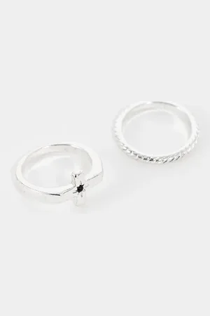 The Status Syndicate Two pack rings with jet stone and rope textured in