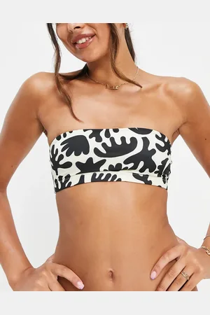 Monki Becky bandeau bikini top in black and white