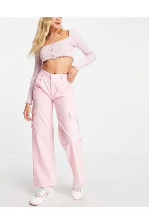Daisy Street Wide leg low rise Y2K cargo trousers in baby