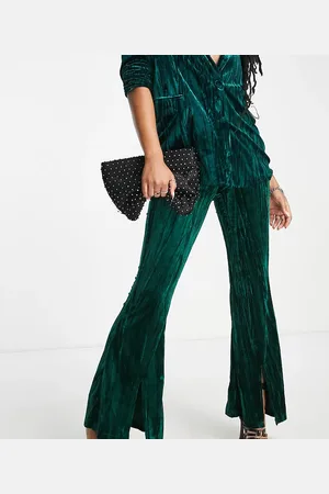 Extro & Vert Petite Flared trousers in emerald velvet co-ord