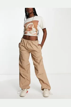 Stradivarius STR oversized parachute pant in stone