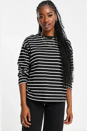 Pull&Bear Long sleeve oversized t-shirt with stripe detail in black