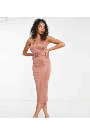 ASOS ASOS DESIGN Tall belted u neckline midi dress in rose
