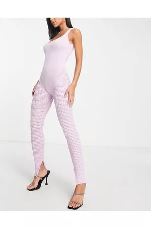 Missyempire Knitted open back jumpsuit in lilac