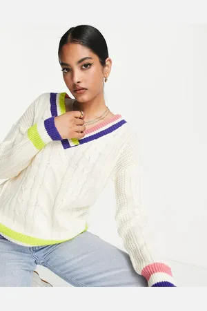 Brave Soul Mugo v-neck jumper with contrast trim in ivory