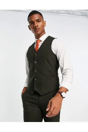 ASOS Wedding skinny wool mix suit waistcoat in dark herringbone