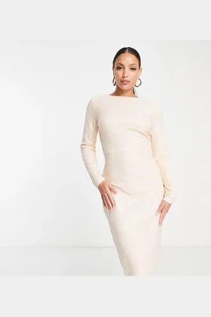 In The Style Exclusive sequin long sleeve midi dress in champagne