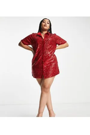Extro & Vert Plus Mini shirt dress in ruby sequin