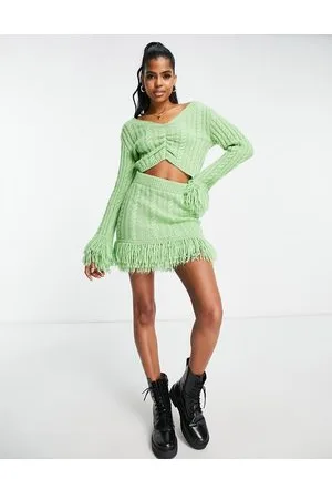 Miss Selfridge Cable knit fringe mini skirt co-ord in