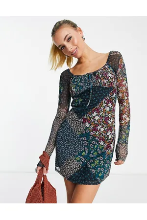 ASOS Long sleeve mesh mini dress in patchwork floral print
