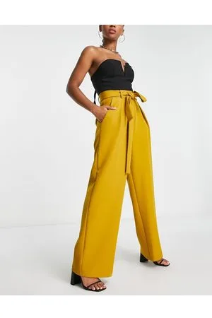 ASOS Belted wide leg trouser in mustard