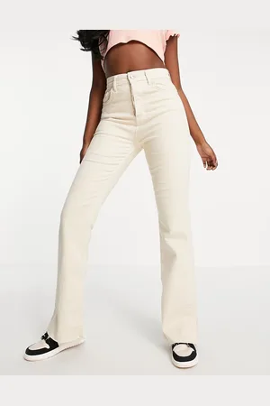 Stradivarius Slim flare jean with split detail in ecru