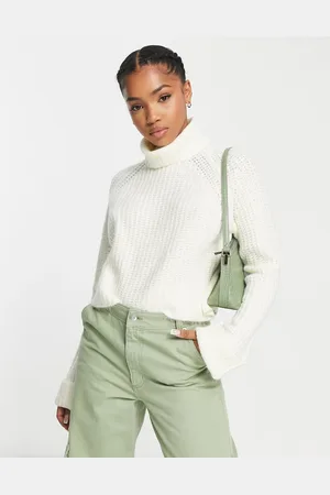 Bershka Chunky roll neck jumper in ecru