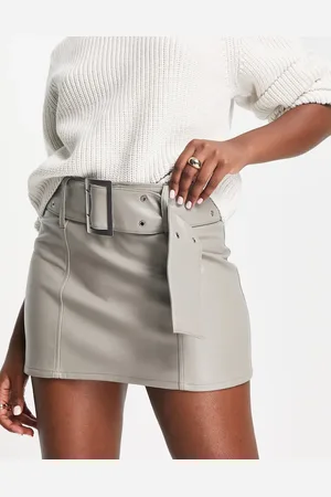 ASOS Faux leather belted mini skirt in grey