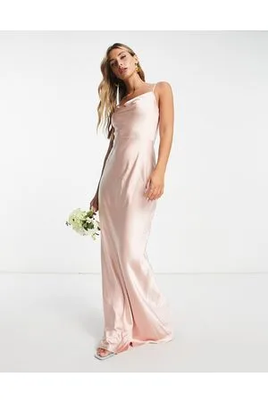 Pretty Lavish Bridesmaid Keisha cowl neck satin maxi dress in blush
