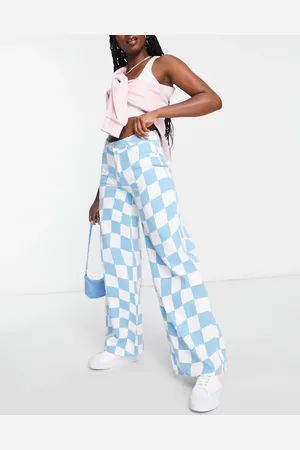 Noisy May Mid rise a-line printed jeans in and white checkerboard