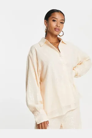 In The Style Exclusive sequin oversized shirt co-ord in champagne