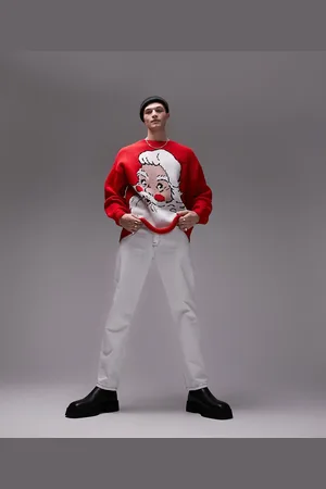 Topman Knitted Christmas jumper with enlarged Santa face in