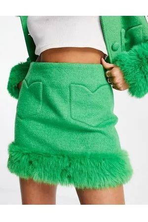 Miss Selfridge Heart pocket faux fur trim mini skirt co-ord in