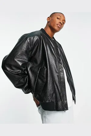 ASOS Oversized faux leather bomber jacket in snake effect