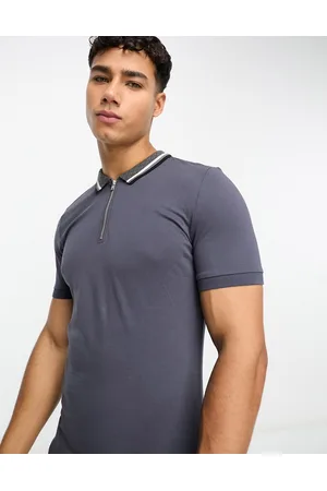 New Look Jacquard collar polo shirt in dark