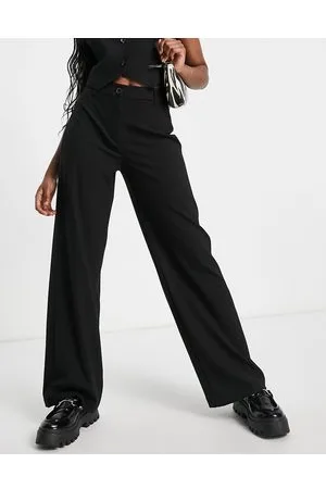 Bershka Folded Waistband Flared Trousers in Black