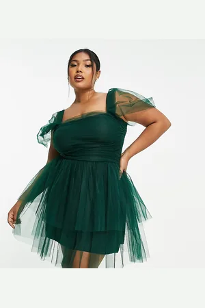 Lace & Beads Off shoulder tiered structured mini dress in emerald