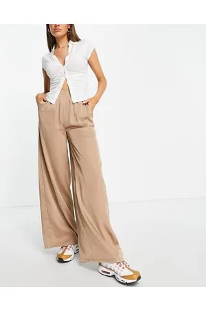 Urban classics Wide leg satin trousers in beige