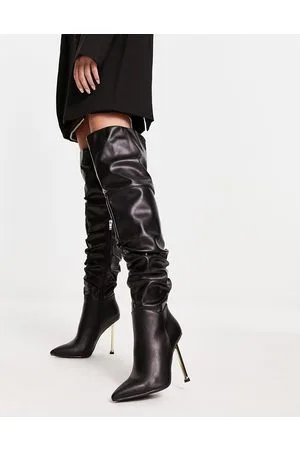 SIMMI SHOES Simmi London Amani Platform Flare Heel Knee Boots In Black  Patent for Women
