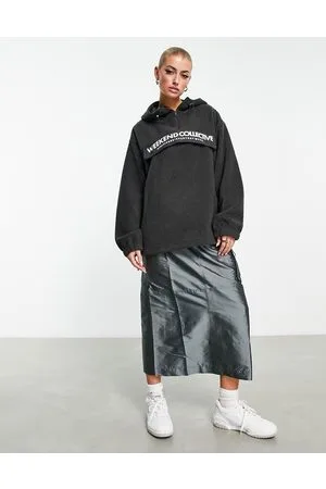 ASOS Half zip hoodie fleece with nylon pocket in slate