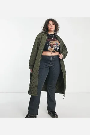 ONLY Quilted longline coat in khaki