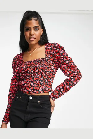 Miss Selfridge Gathered bust corset top in rose print