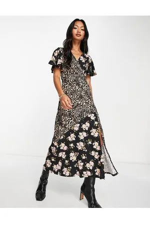 ASOS Crinkle wrap midi tea dress in leopard and ditsy print