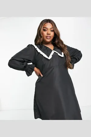 Pieces® Pieces Curve exclusive oversized collar contrast trim mini dress in