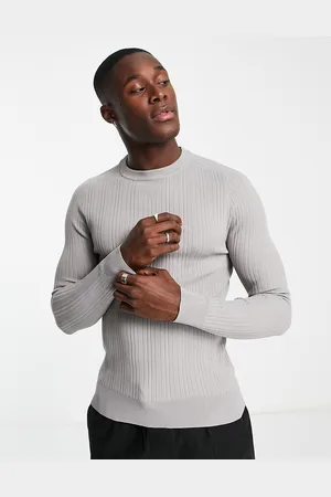 River Island Muscle rib crew neck jumper in