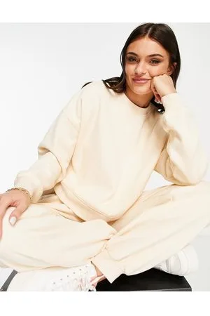 Miss Selfridge Co-ord sweatshirt in ivory with heart embroidery