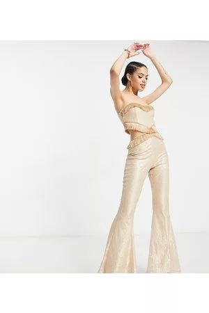 Collective The Label Exclusive cut-out fringe sequin jumpsuit in champagne