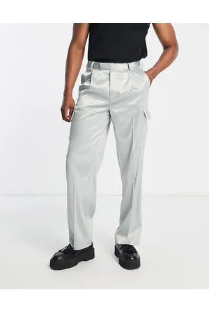ASOS DESIGN cigarette chinos with pleats in gray