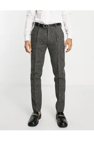 Noak Harris Tweed slim suit trousers in charcoal