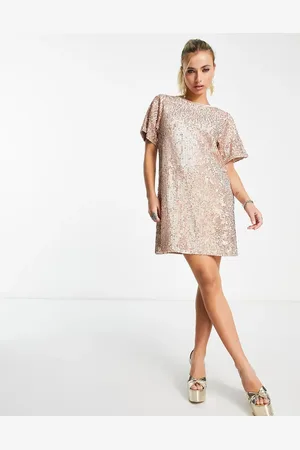 Twisted Wunder Oversized mini t-shirt dress in champagne sequin