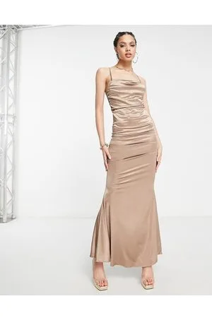 Femme Luxe Draped corset maxi dress in taupe