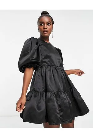 In The Style X Lorna Luxe Corsetted Puff Ball Volume Sleeve Mini Dress In  Black for Women