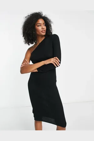 VILA One shoulder knitted midi dress in