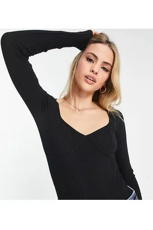 ASOS DESIGN rib bodysuit with bust seams and long sleeve in white