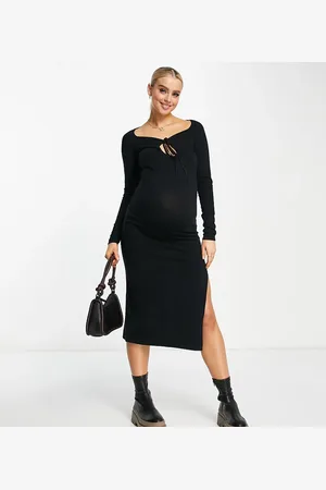 ASOS ASOS DESIGN Maternity knitted midi dress with cross over strap detail in