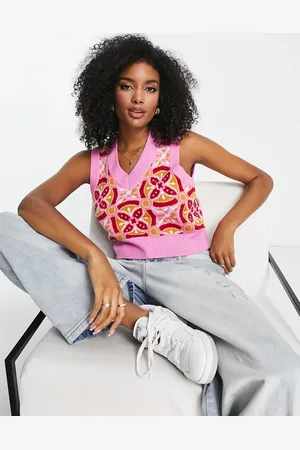 VILA Knitted vest in tile print