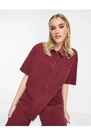 ASOS Oversized shirt with contrast stich in wine co-ord