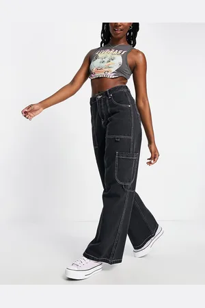 Miss Selfridge Contrast stitch straight leg cargo jean in